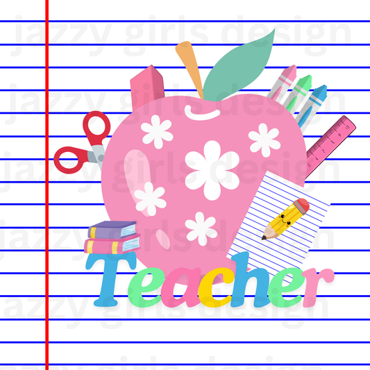 Pink Teacher Apple Digital PNG Image